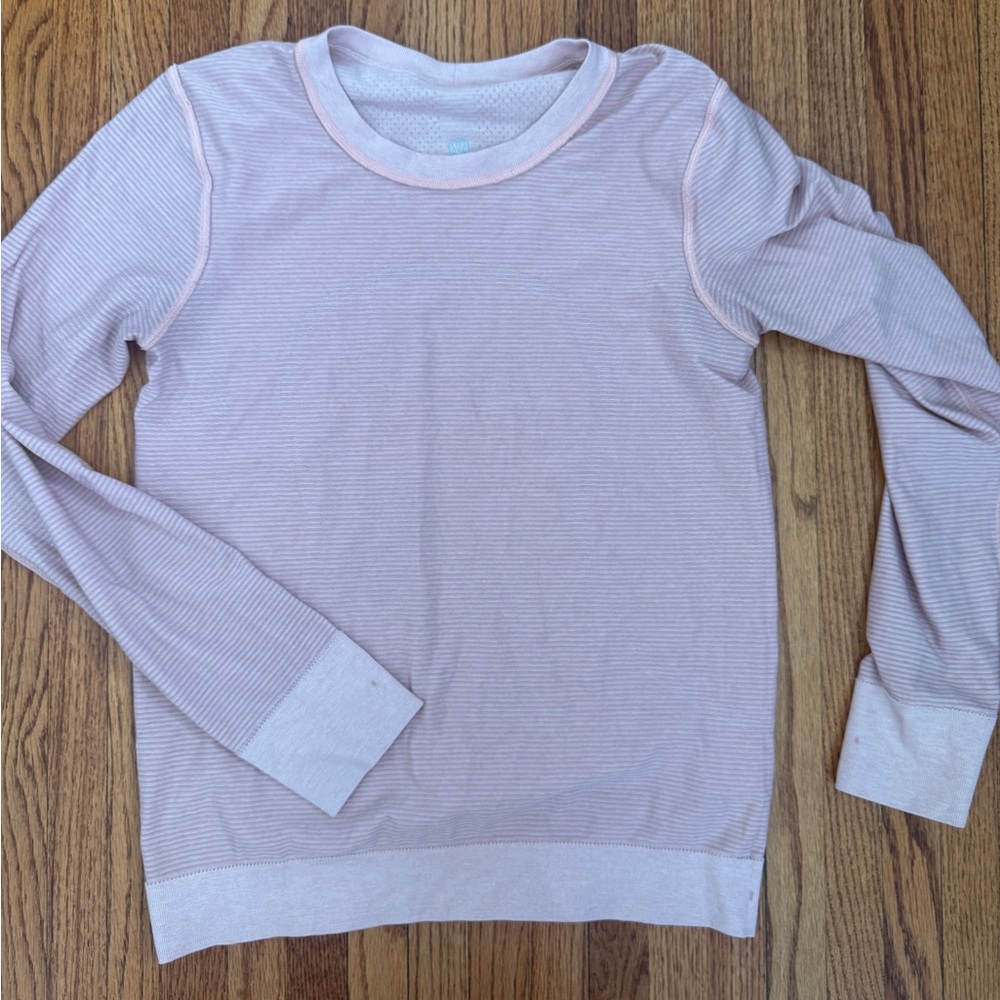 Athleta Light Pink Striped Long Sleeve Top